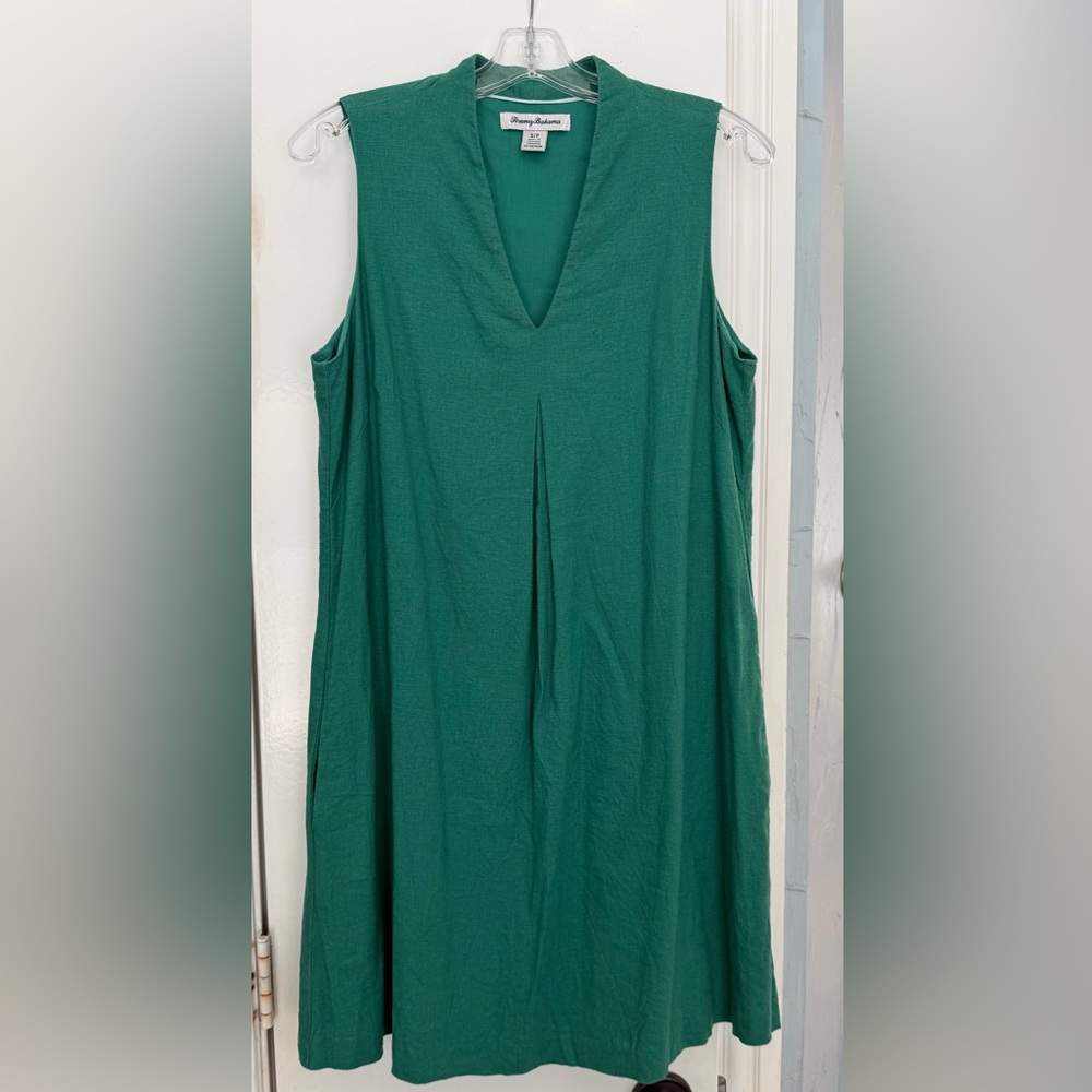 Tommy Bahama Green Linen Sleeveless Pleated Dress – Size S